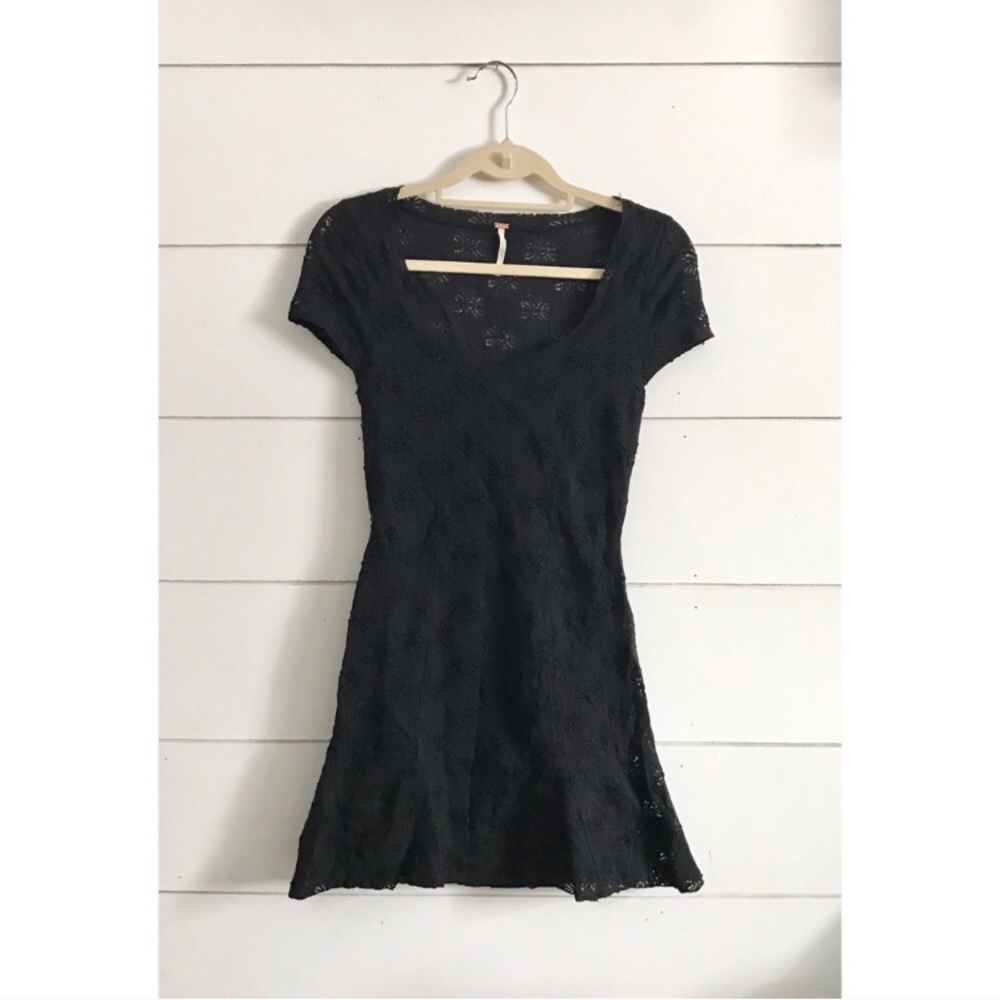 Free People Black Daisy Godet Dress